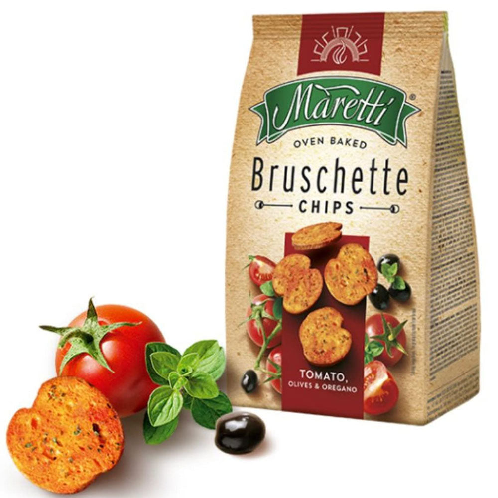 Maretti Oven Baked Bruschette Chips Tomato, Olives & Oregano 70gm